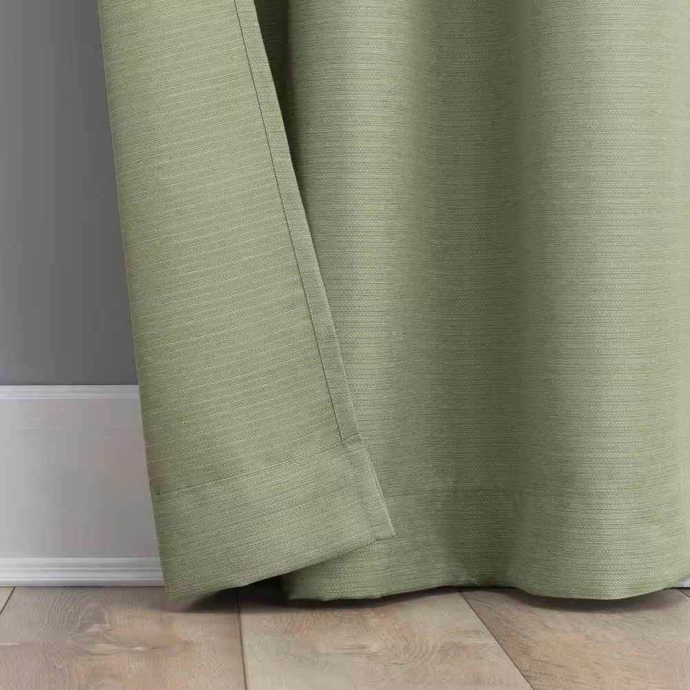 Landon Textured Sage Green Faux Linen 40 In. W X 63 In. L Grommet Light Filterin