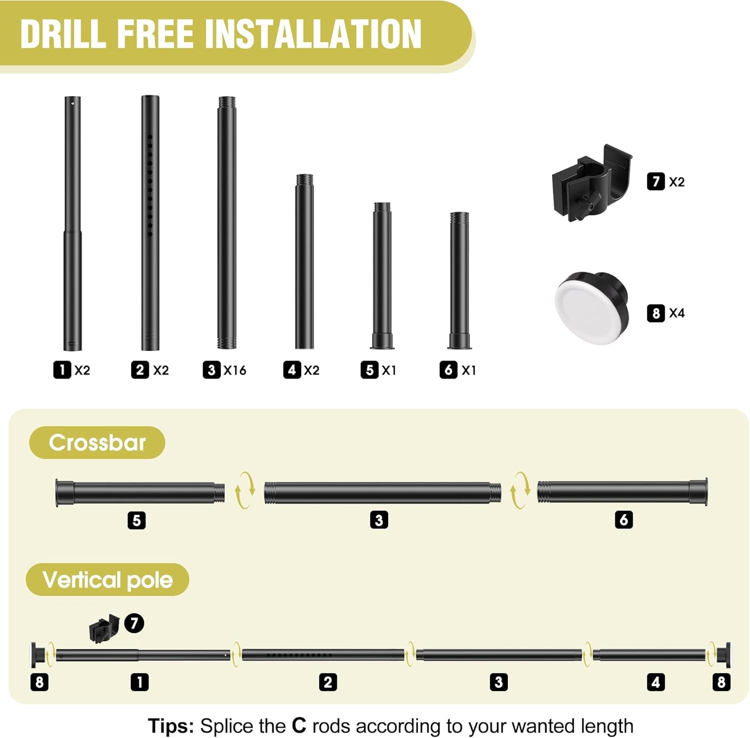 No Drilling Curtain Rod for Room Adjustable Tension Wall Divider Space Partition