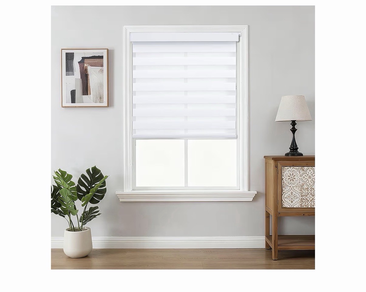Joydeco No Drill Cordless Zebra Blinds Light Filtering White 33″x75″ Old Version