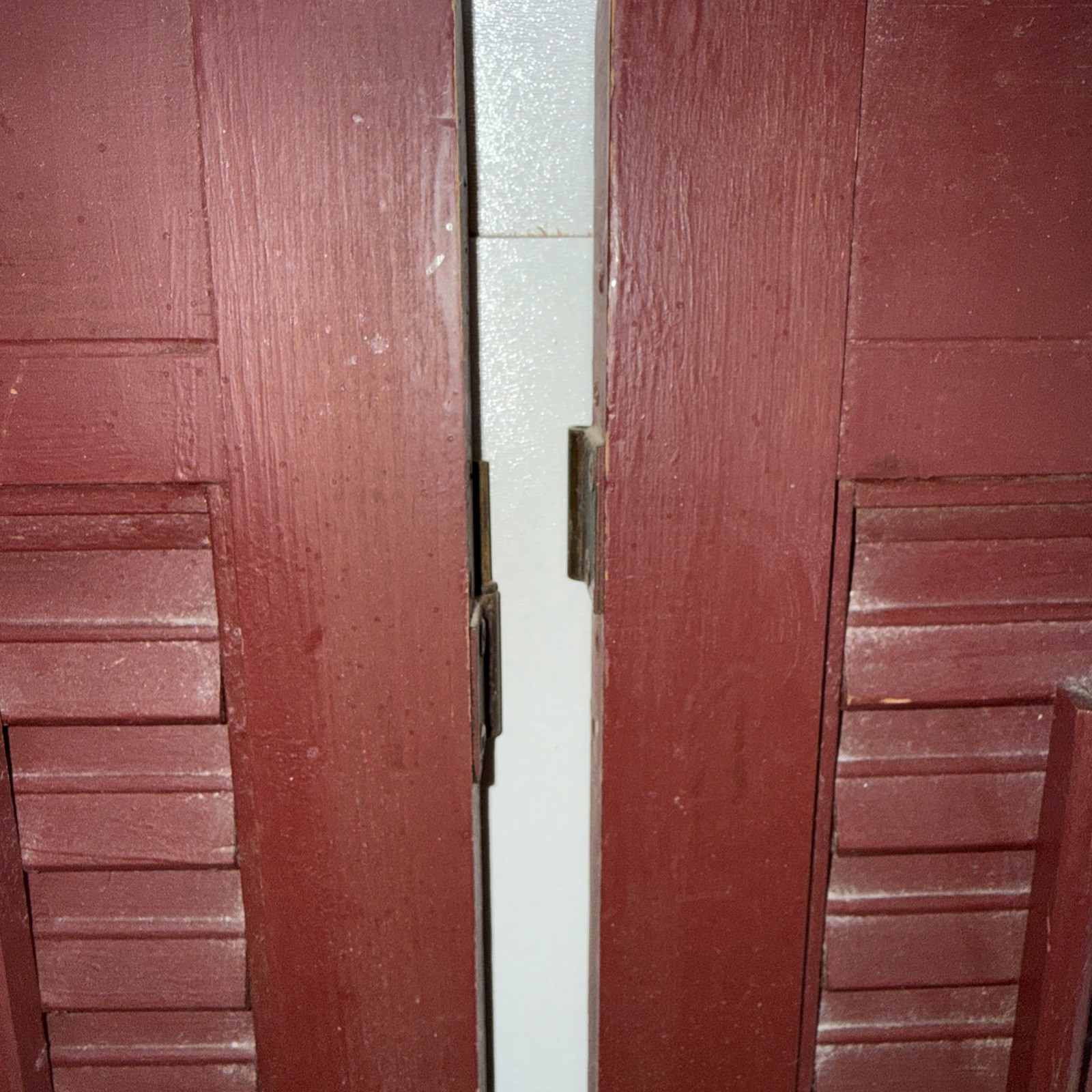Red painted Shutters 24 1/2 X 23 louvered interior wood shutters 4 panels