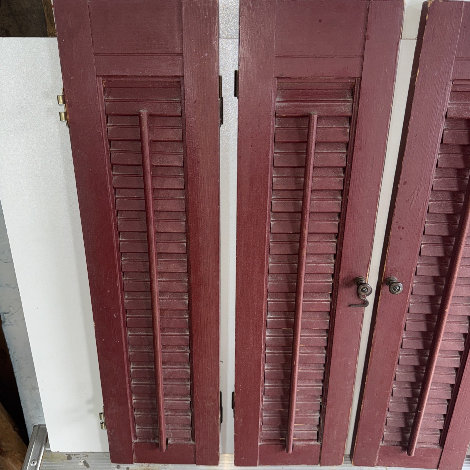 Red painted Shutters 24 1/2 X 23 louvered interior wood shutters 4 panels
