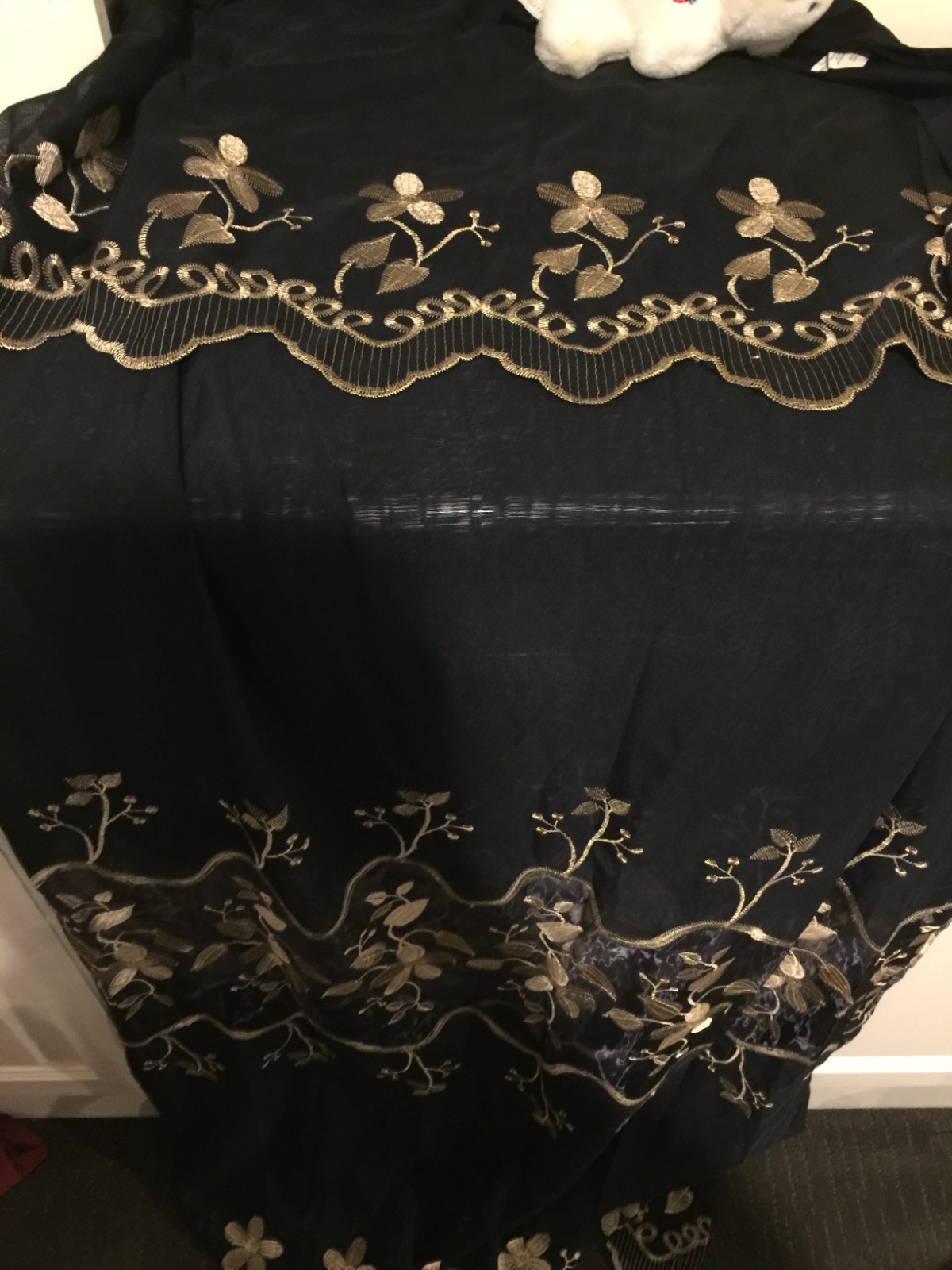 Window Panel Black Embroidered Attached Valance 54 x 62 In Rod Pocket