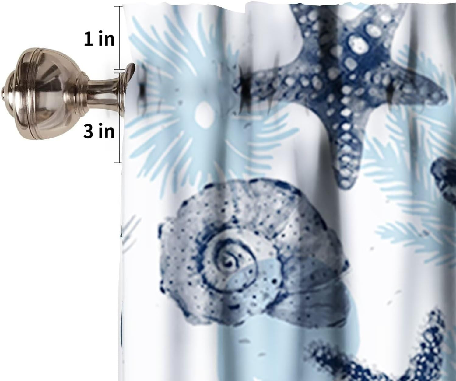 Ocean Theme Curtain Valance,Blue & White Beach Sea Starfish Seashell Print Patte