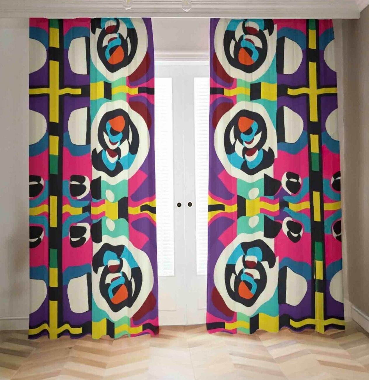 Retro Modernist Blackout Curtains Abstract Mid Century Mod Pink Black Out Shades