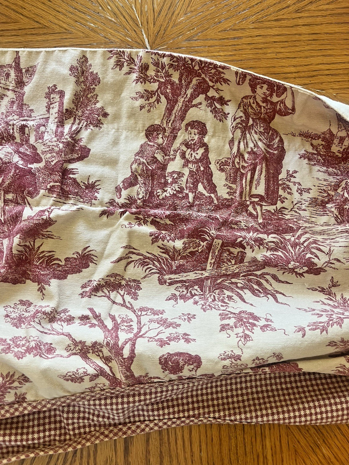 Toile Valance Burgundy Red Off White Beige Gingham Check French Country 74×15.5″