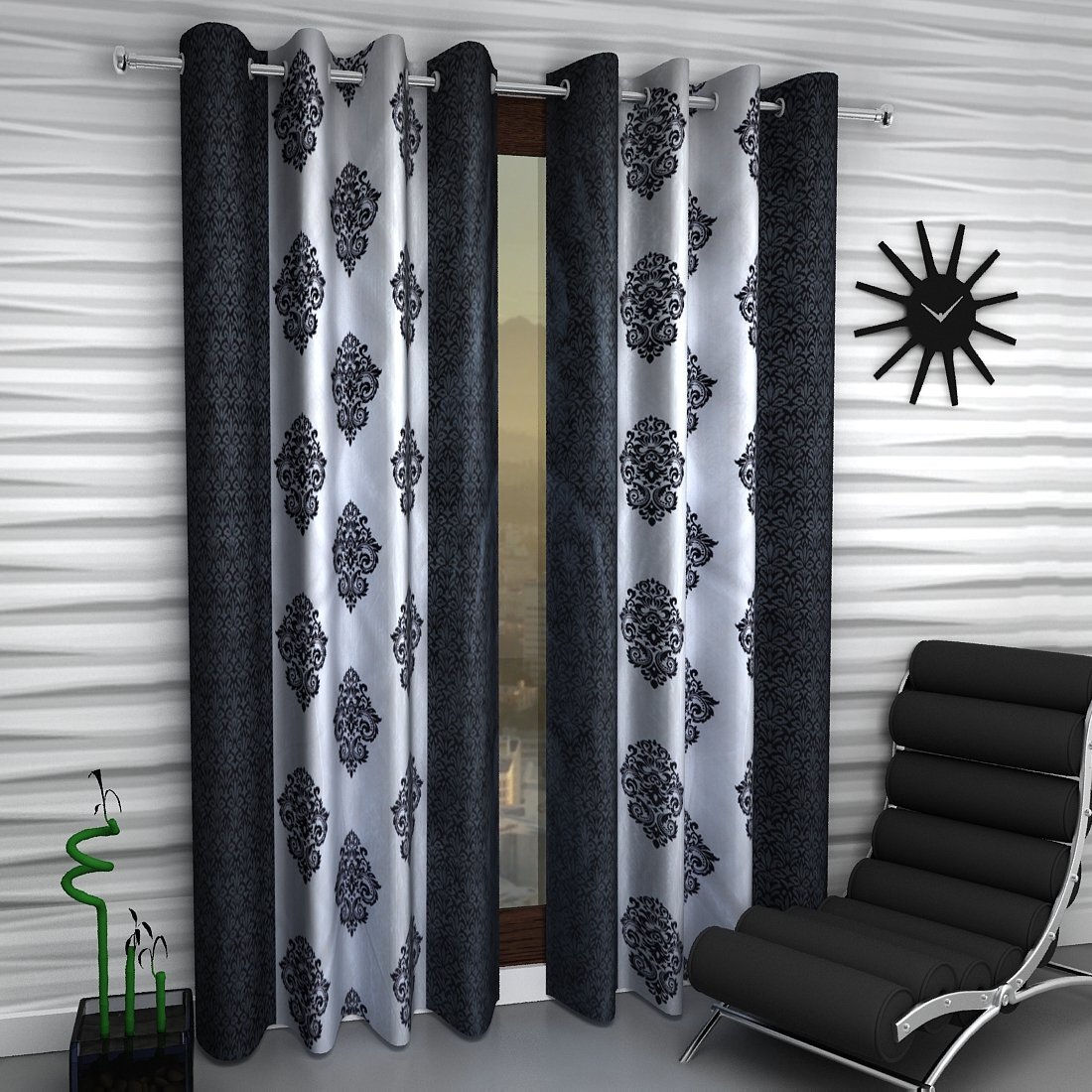2 Piece Premium Eyelet Polyester Door Curtains 7Ft – Black (Ca)