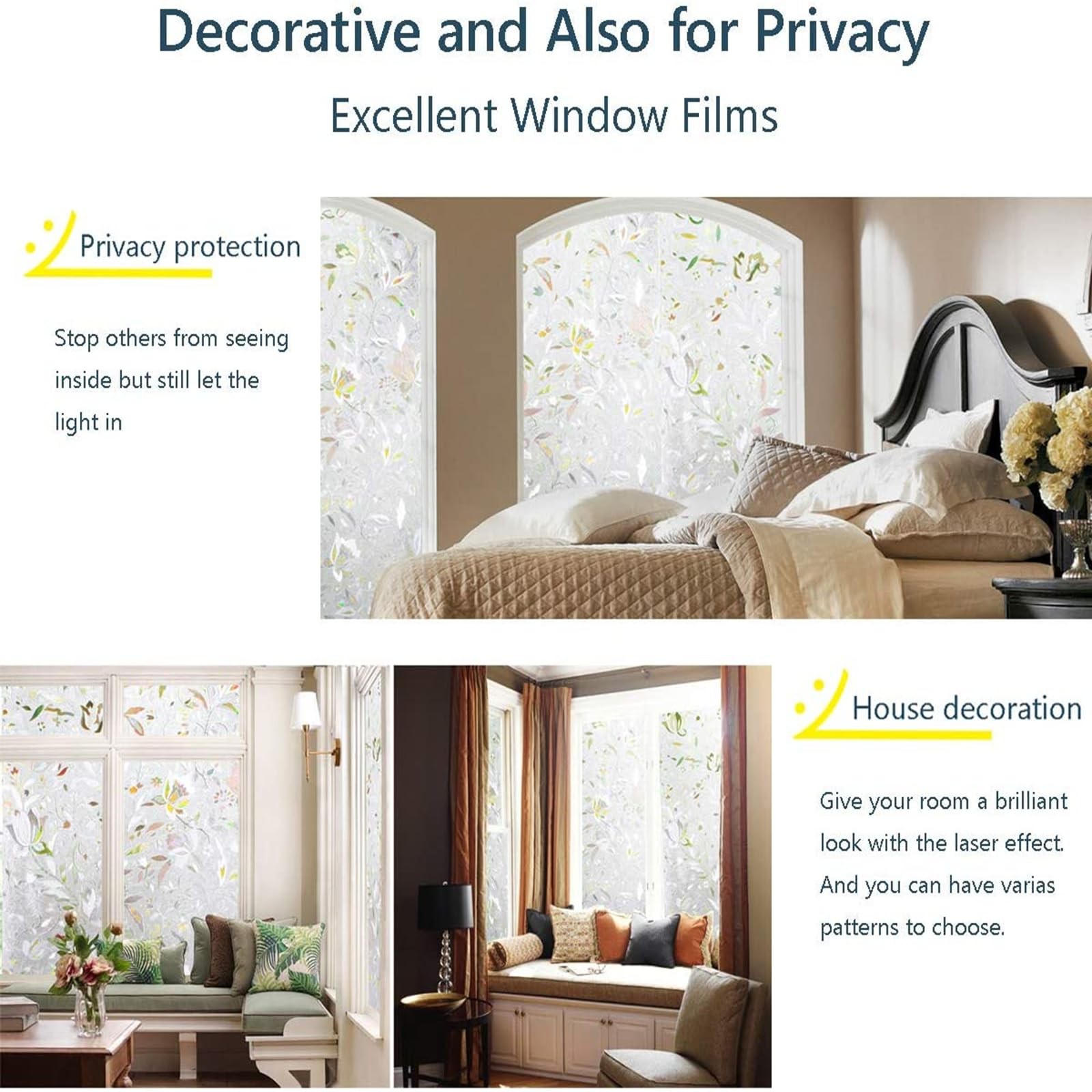LEMON CLOUD Window Film, Decorative Privacy 17.5 x 78.7 Inch, 3d