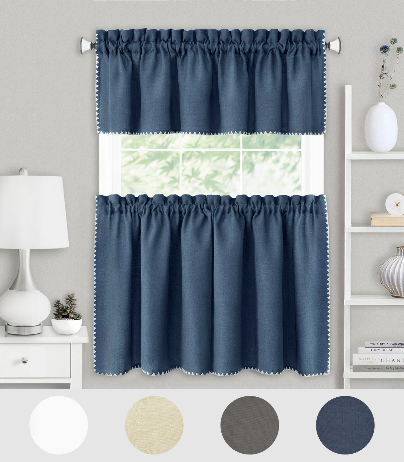 PowerSellerUSA 3-Pcs Embroidery Border Rod Pocket Window Tier & Valance Set
