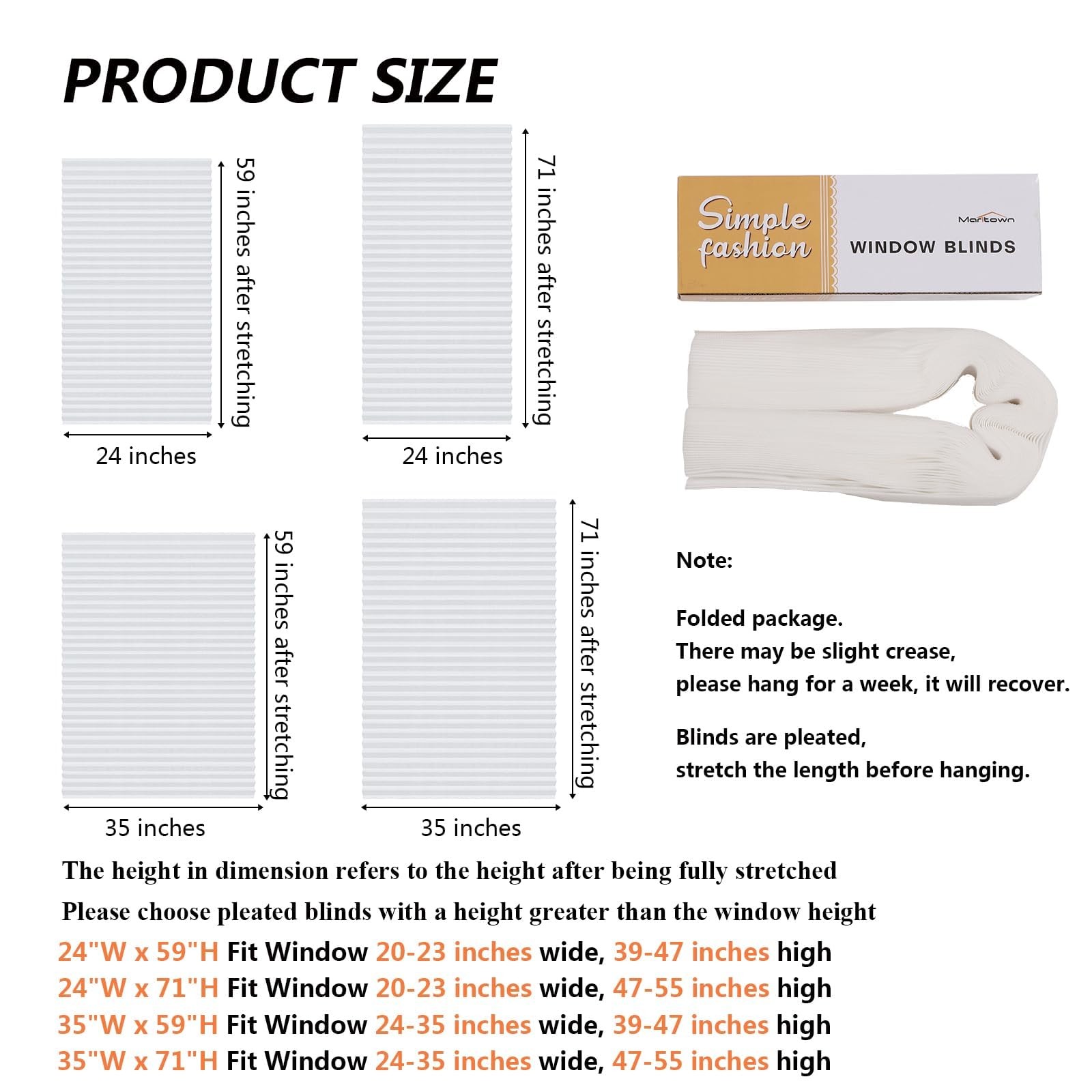 Window Blinds Cordless No Drill Cut to Size Clip 24″W x 59″H, White – 1 Pack