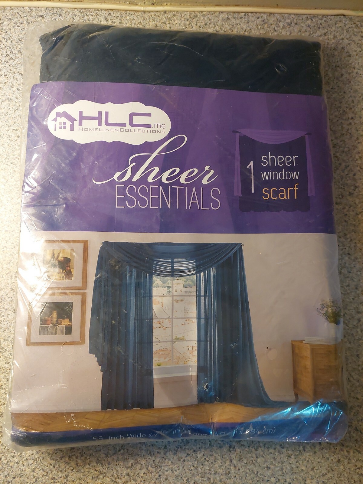 Home Linen Collections NIP~1 Sheer Window Scarf Navy Blue