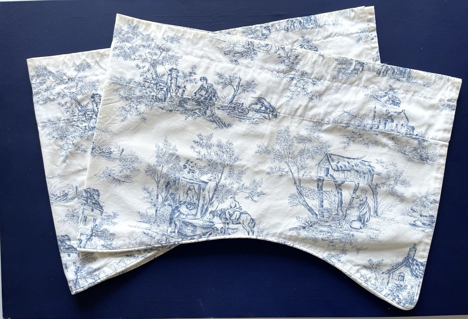 Set Of 2 Country Curtains Blue on Cream Toile Scalloped Valances 51″ X 17″