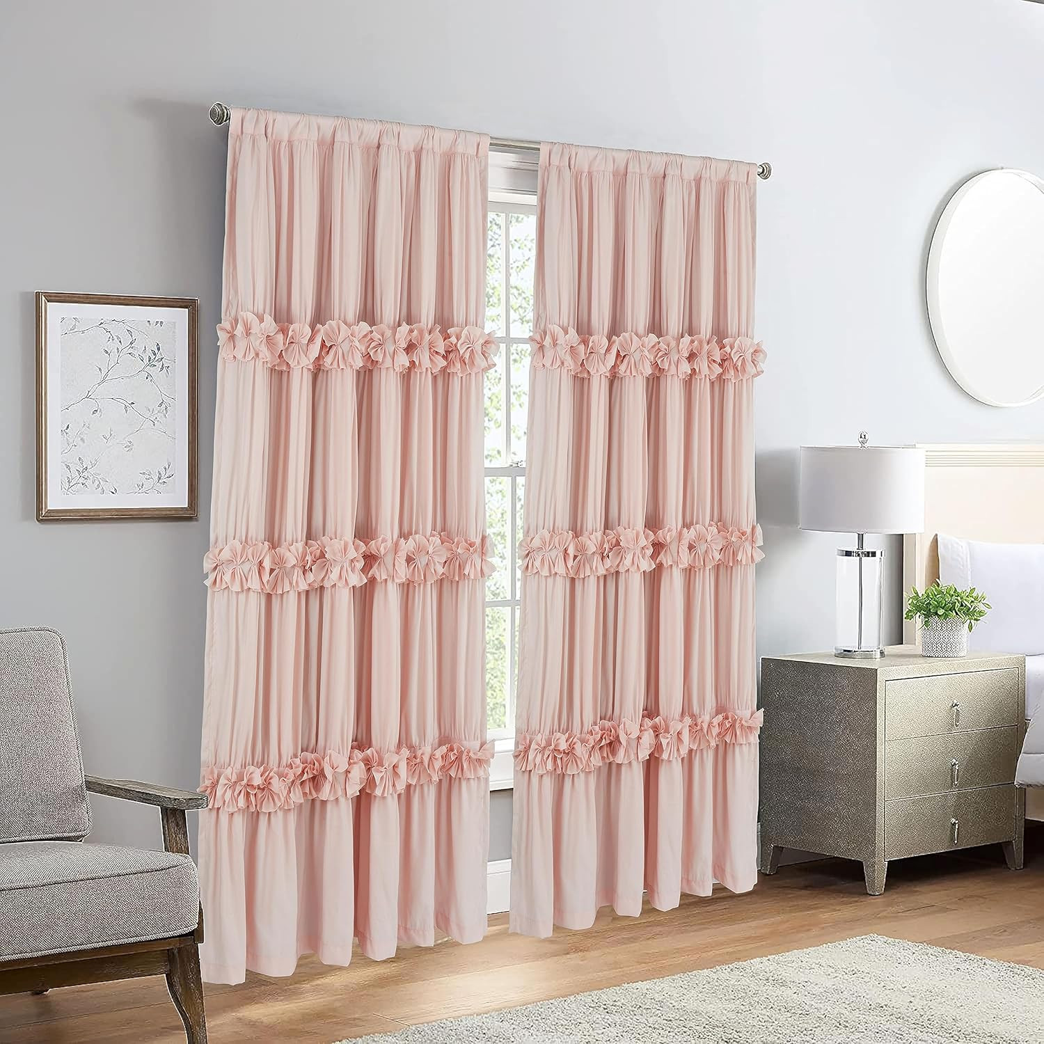 Blackout Curtains 84 Inch 2 Panels Boho Ruched Floral Rod Pocket Window Drapes