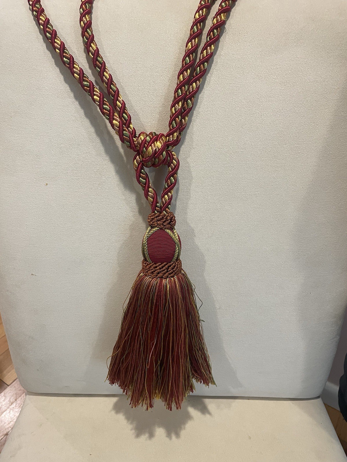 Medium Single Drapery Tassel Tieback Burgandy Rust Green Gold