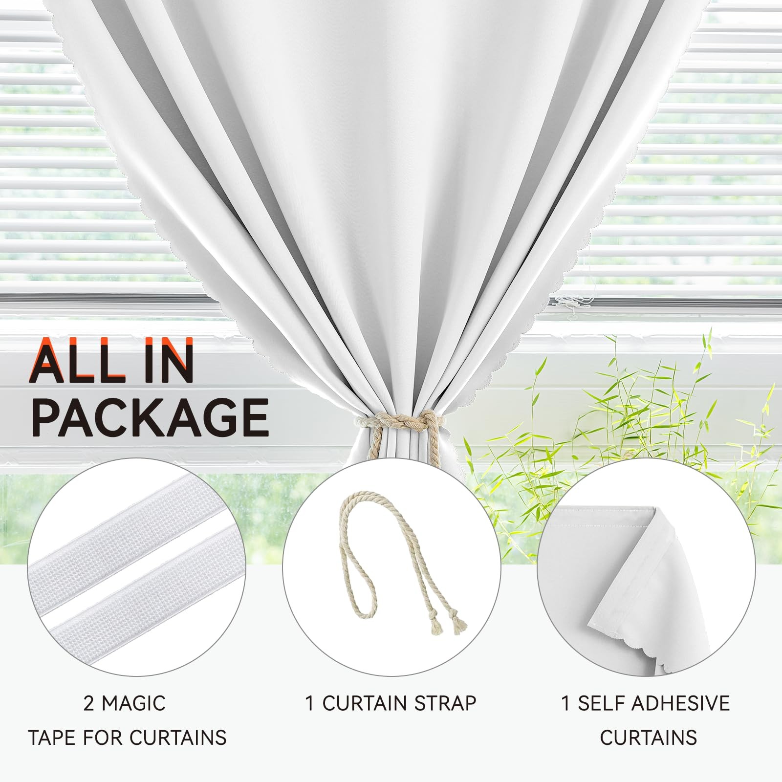 Jilron White Adhesive Blackout Curtains 47×71