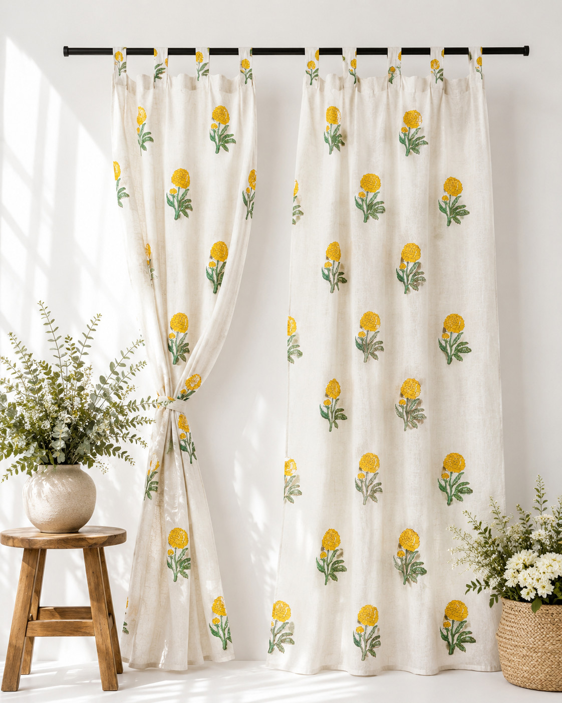 2 Panel Yellow Rose Floral Curtain Panels for Living Room – Door Window Drapes