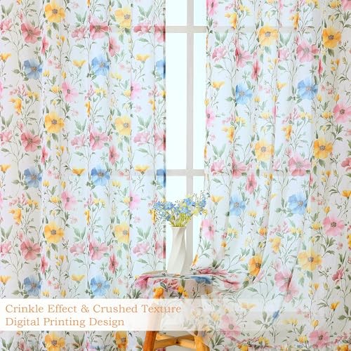 Floral Sheer Valances for Windows – Pink 42″W x 14″L (Pack of 2) Multi Color