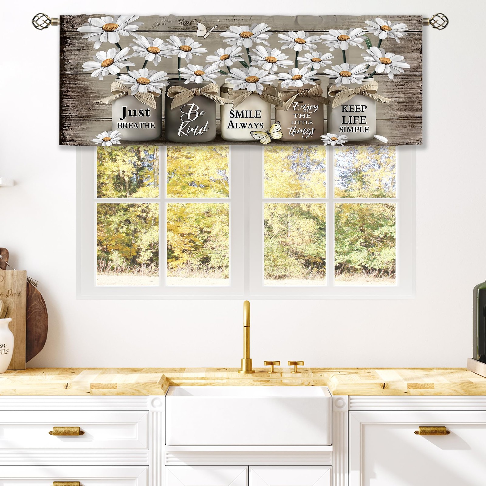 Farmhouse Floral Curtain Valance for Window Treatments Daisy Rustic Vintage F…