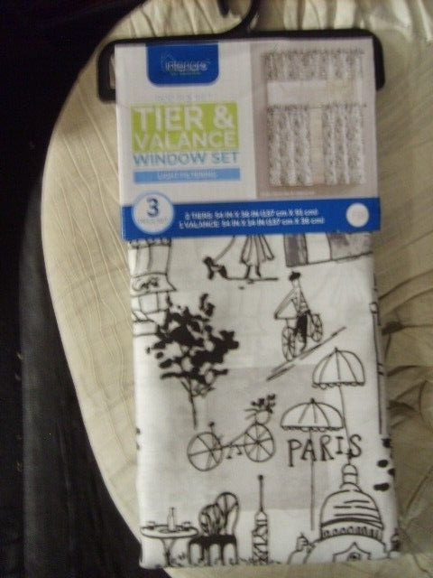 INTERIORS~SIGHTS OF PARIS~3 PIECE TIER & VALANCE CURTAIN SET~NEW~ROD POCKET