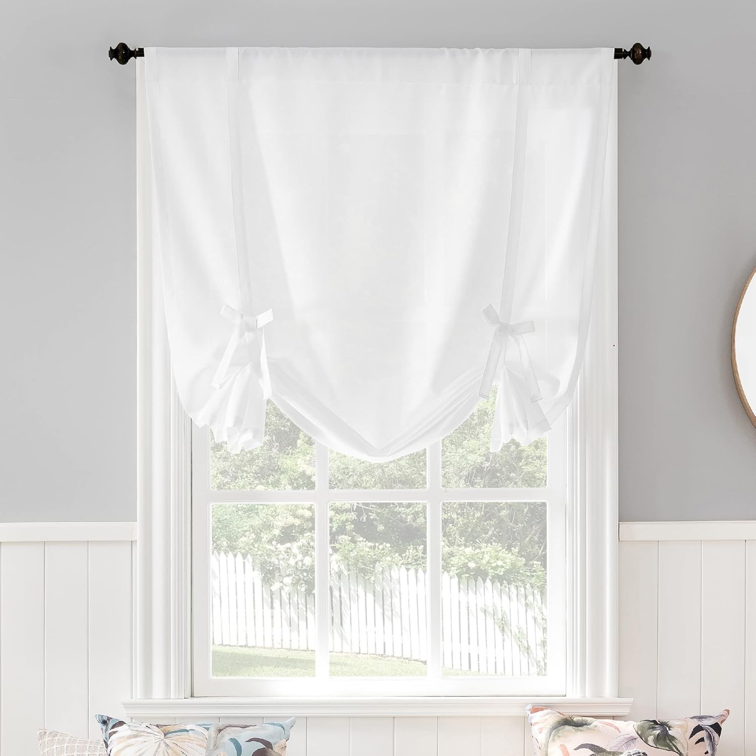 No. 918 Noah Heathered Texture Rod Pocket Window Tie-up Shade, 40″ x 63″, White