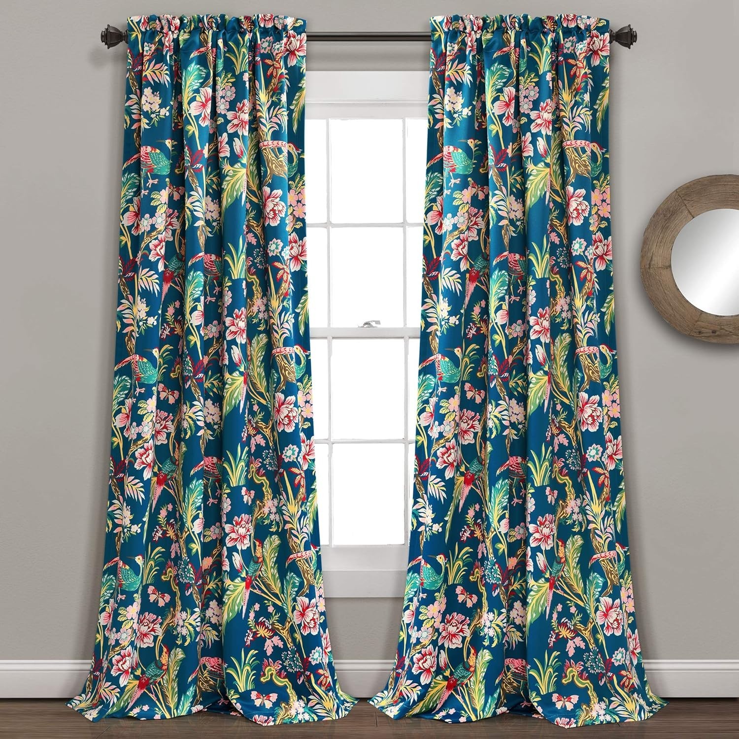 Light Filtering Nature Drapes 52×108 – Navy & Multi