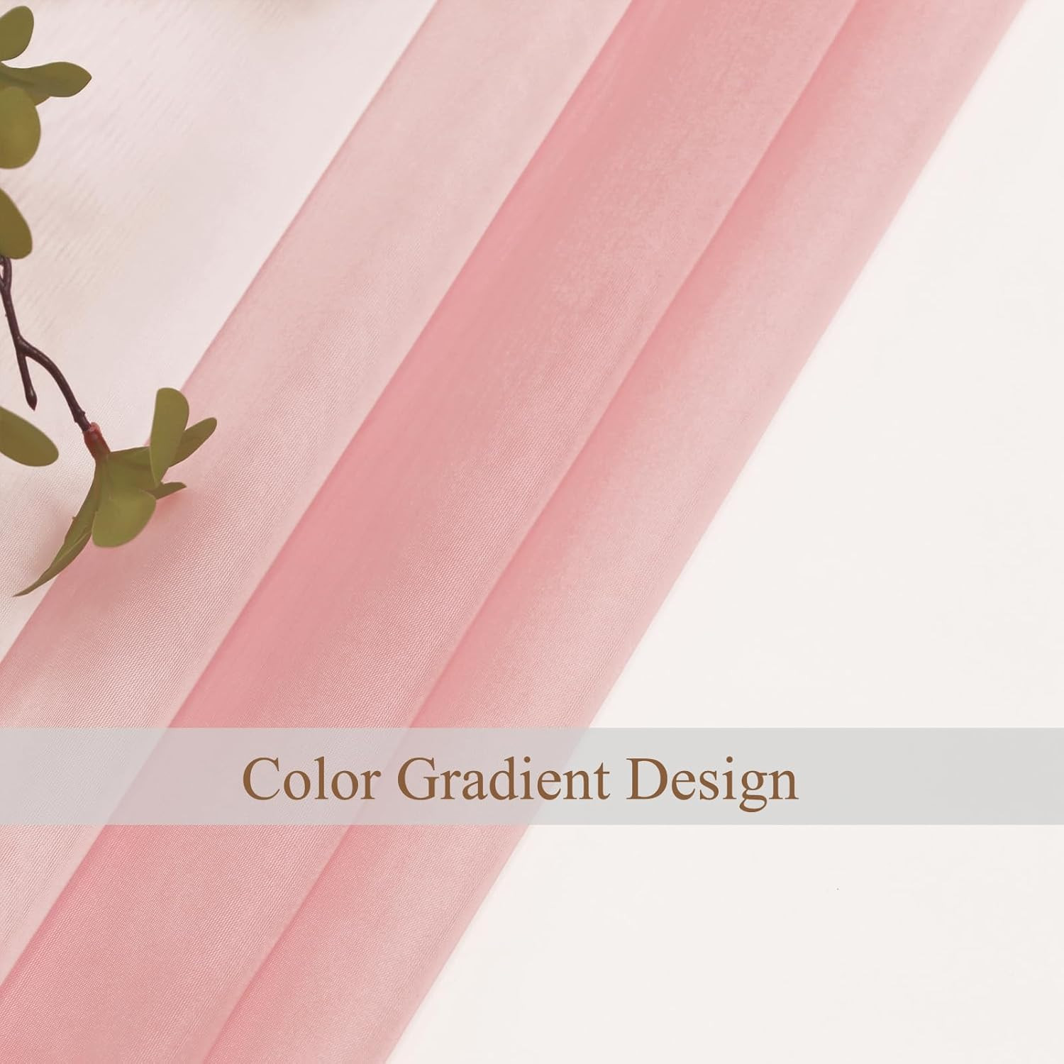 Pink Ombre Sheer Curtains 108 Inches Long for Living Room, Transparent Blush Pin