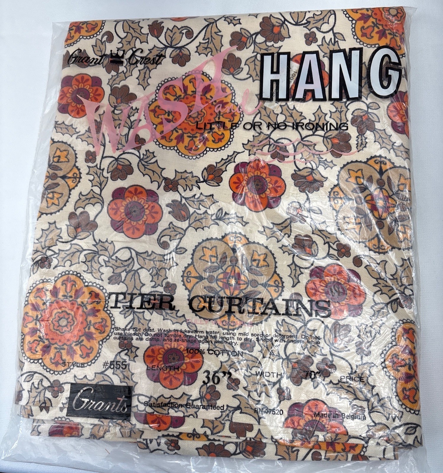 Grants 36″ Floral Print Cotton Tier Curtains Belgium Vintage 555