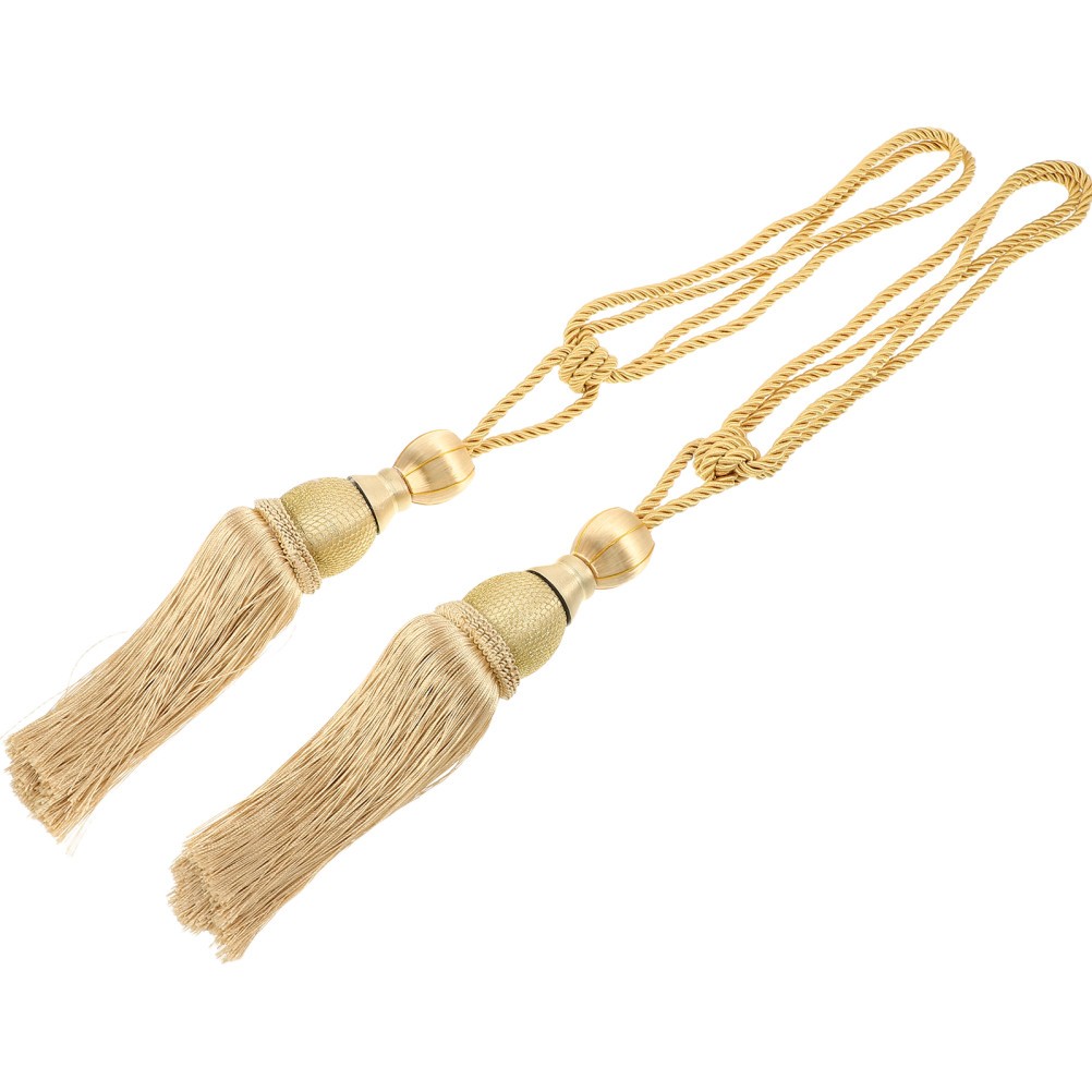 2Pcs Reusable Polyester Curtain Tie Backs Golden Tassels for Elegant Drapery