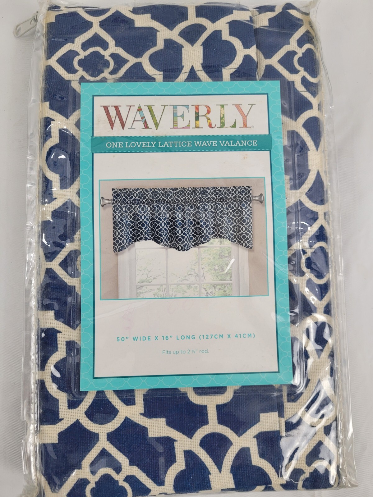 Waverly ONE Lovely Lattice Wave Indigo Blue Valance 50″ x 16″ NEW