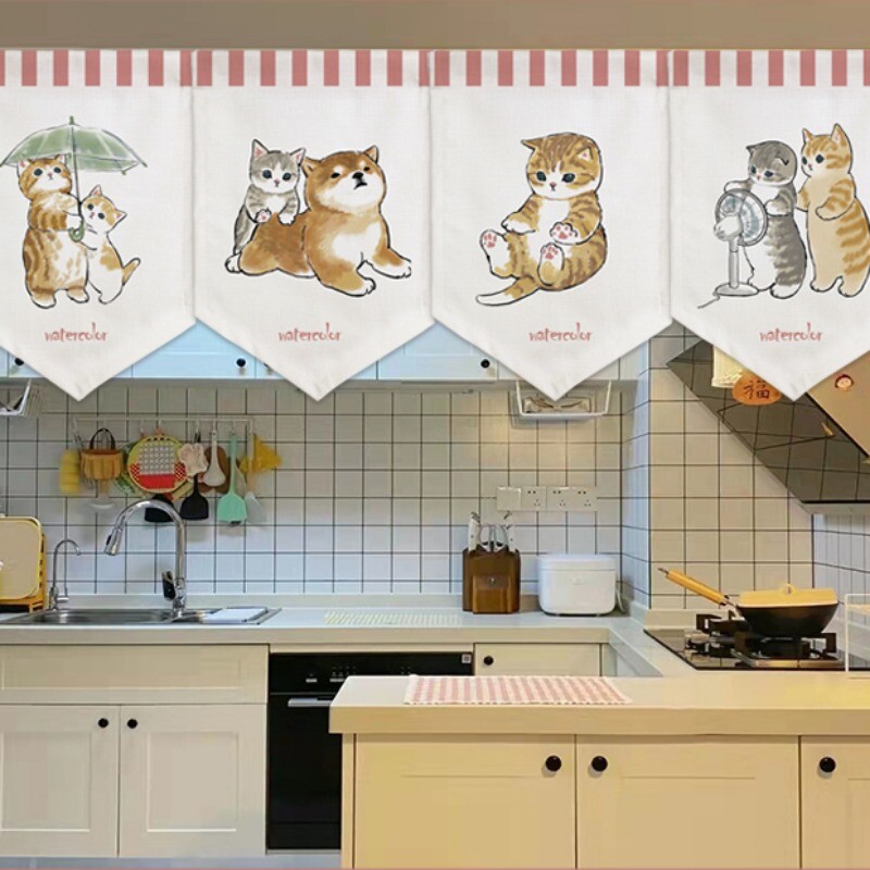 4x Japanese Cartoon Short Door Curtain Triangle Noren Valance Sushi Home Decor