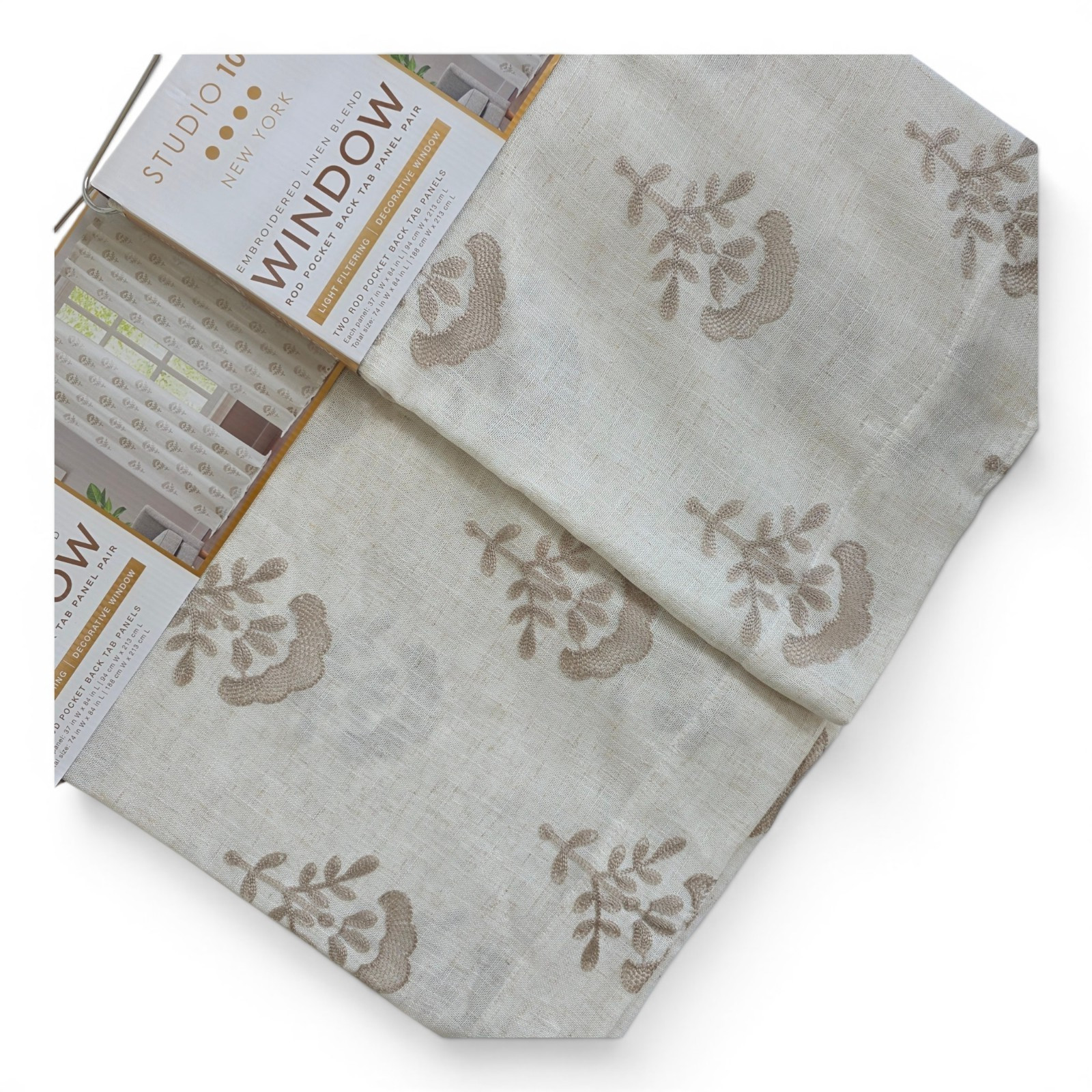 Studio 1012 Embroidered Linen Blend Curtain Panels 37×84 Beige Set of 4
