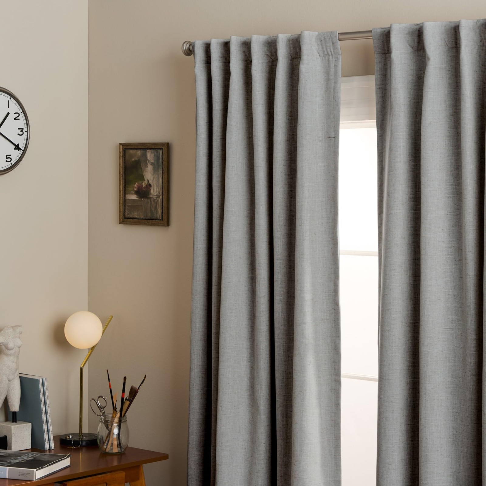 Town & Country Luxe Davos Solid Linen Texture Indoor Curtains, 100% Blackout …