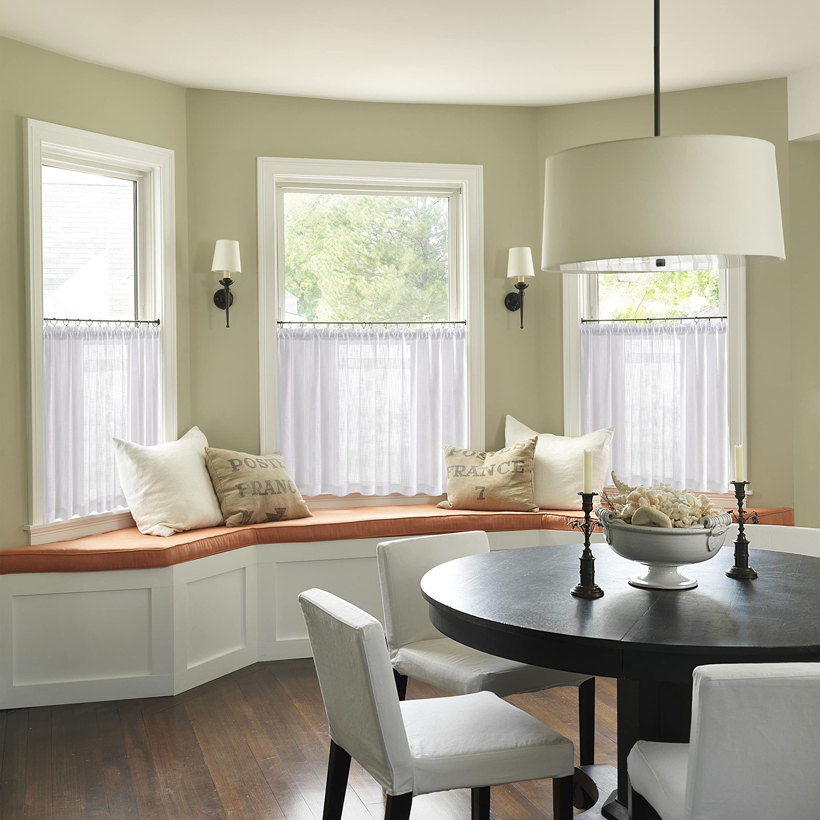White Sheer Curtains 30 inch Length for Half Small Window Treatments Set Shor…