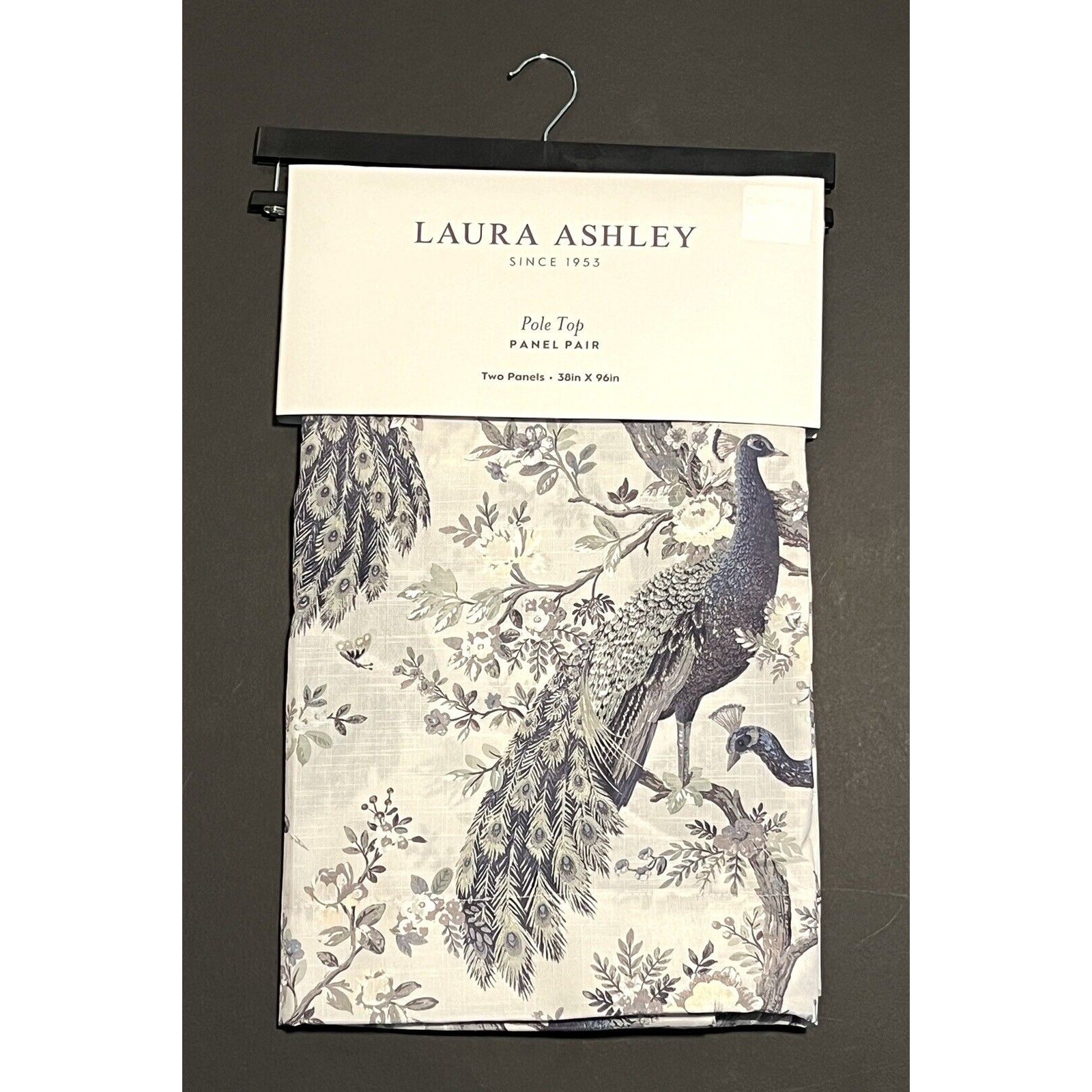 Laura Ashley Belvedere Peacock Curtains 2 Panels Navy Blue Green Ivory 38”x 96”