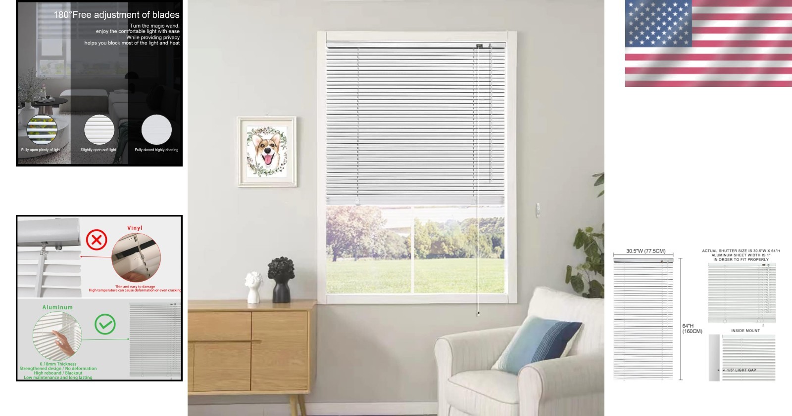 Mini Blinds for 31 Inch Wide Windows Light Filtering Waterproof Aluminum Vene…