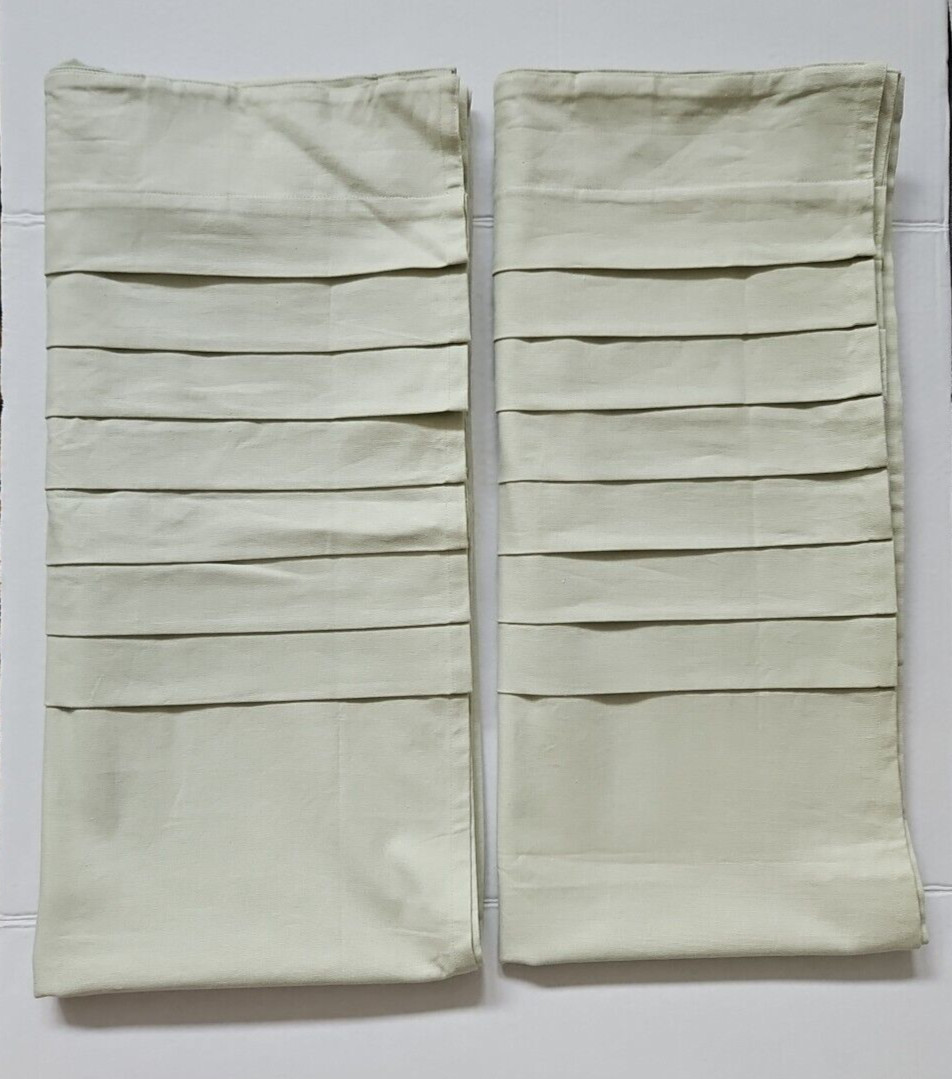 2 Pottery Barn Tuxedo Pleated Linen Blend CELODON Green Drapery Panels 44×96″