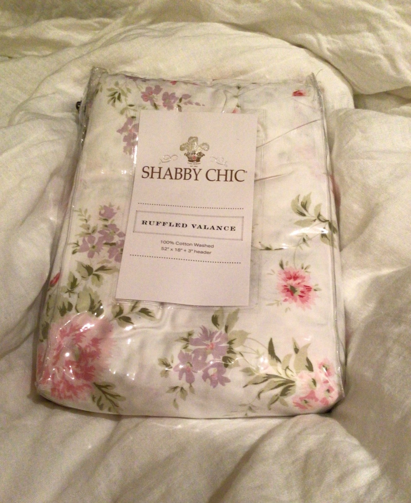 Rachel Ashwell Shabby Chic 100% Cotton Valance Sweet Roses On White 52×18+3 New
