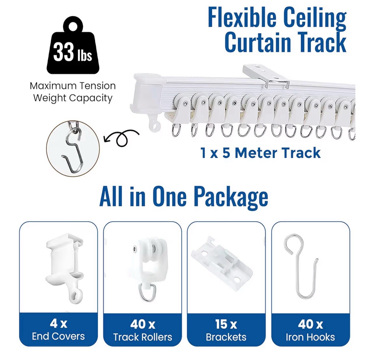 UrbanRed Flexible Bendable Ceiling Mount Curtain Track 5 Meters 16.4FT Mount