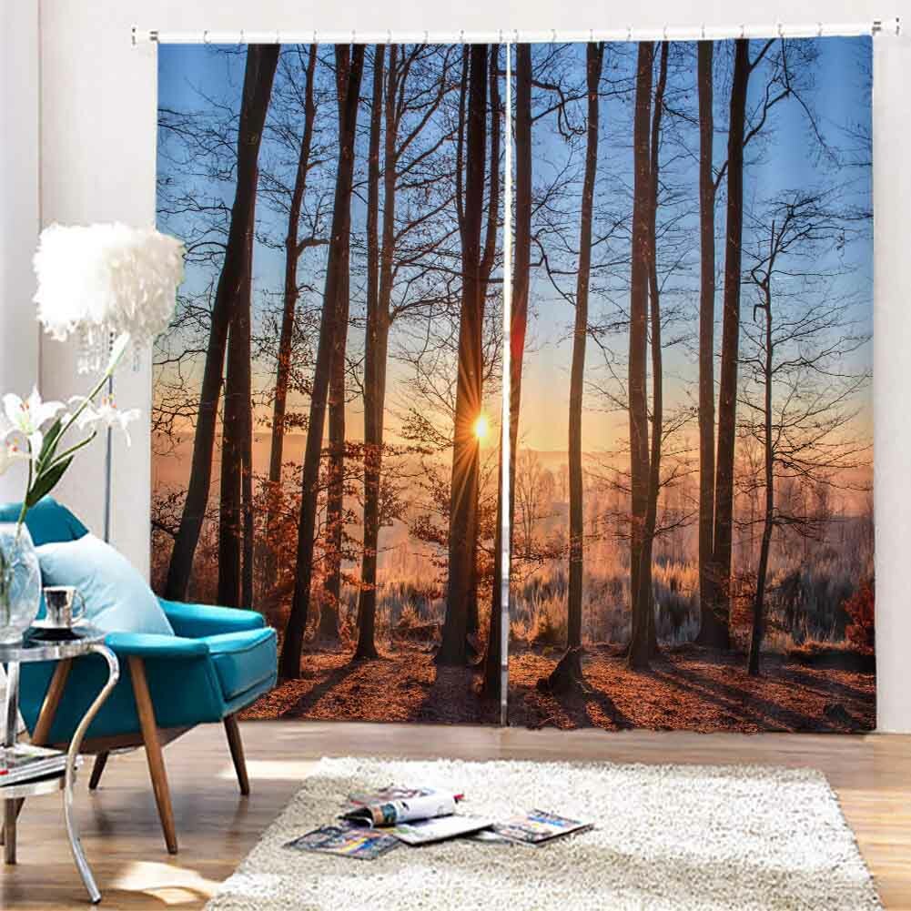 Warm Sun Forest In Winter 3D Blockout Photo Print Curtain Fabric Curtains Window