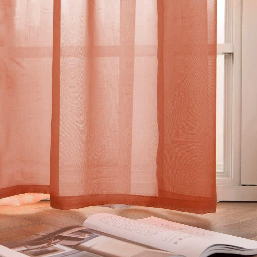 MIULEE Solid Color Sheer Curtains 63 Inches Long 2 Panels Set – Fall Terracotta