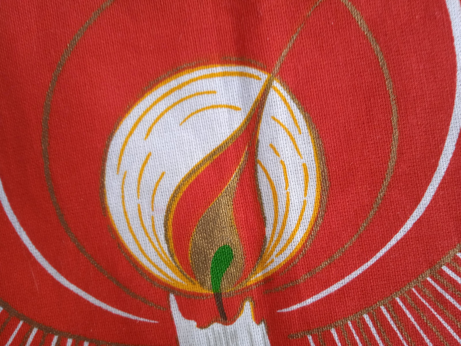 Vintage Christmas Red Cotton Valance with Candle & Flower Pattern Made in Brazil