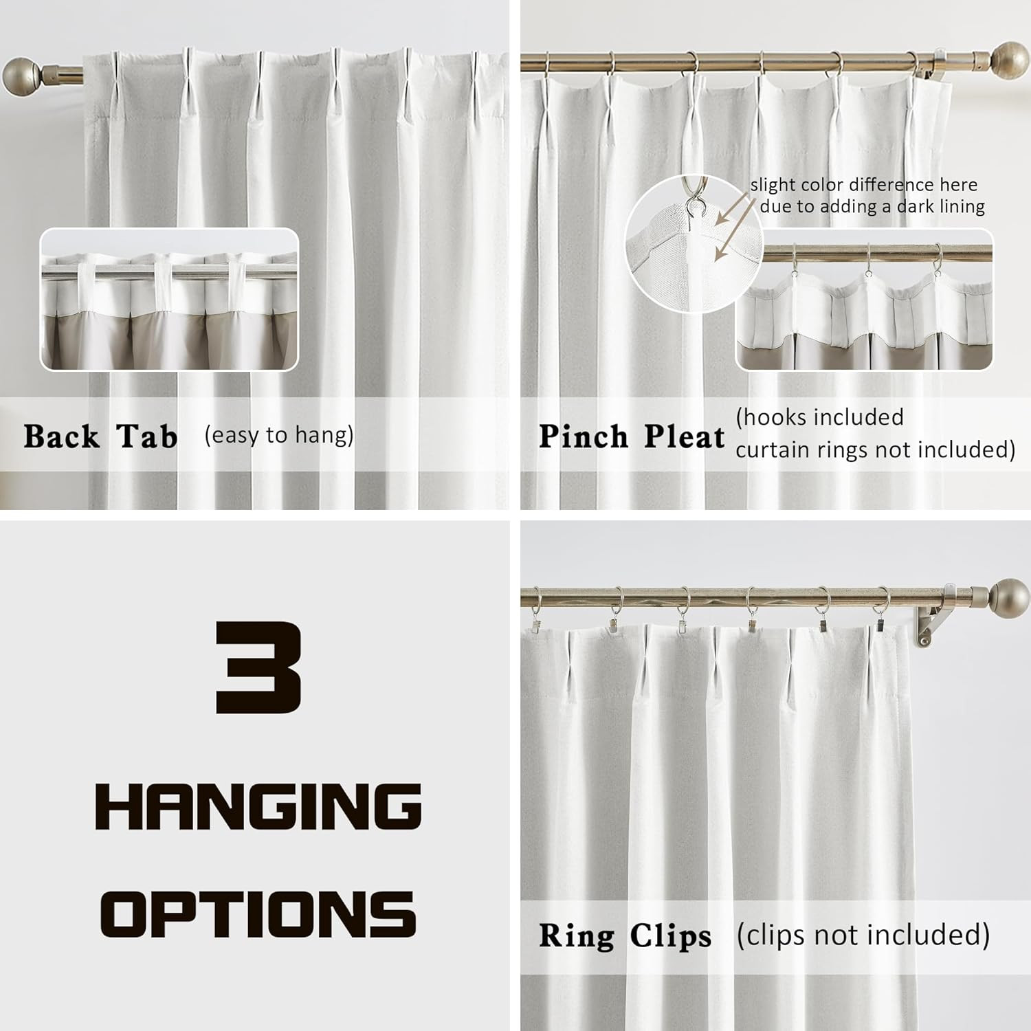 Extra Long Blackout Pleated Curtains 144″ for High Ceilings, Greyish White