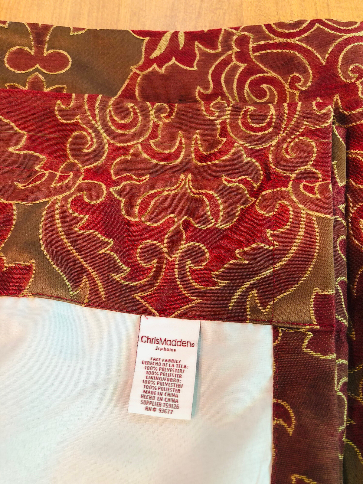 (2) Chris Madden JCP Curtain Panels Burgundy Gold Fawn Lined Rod 50wx64L” MINTY