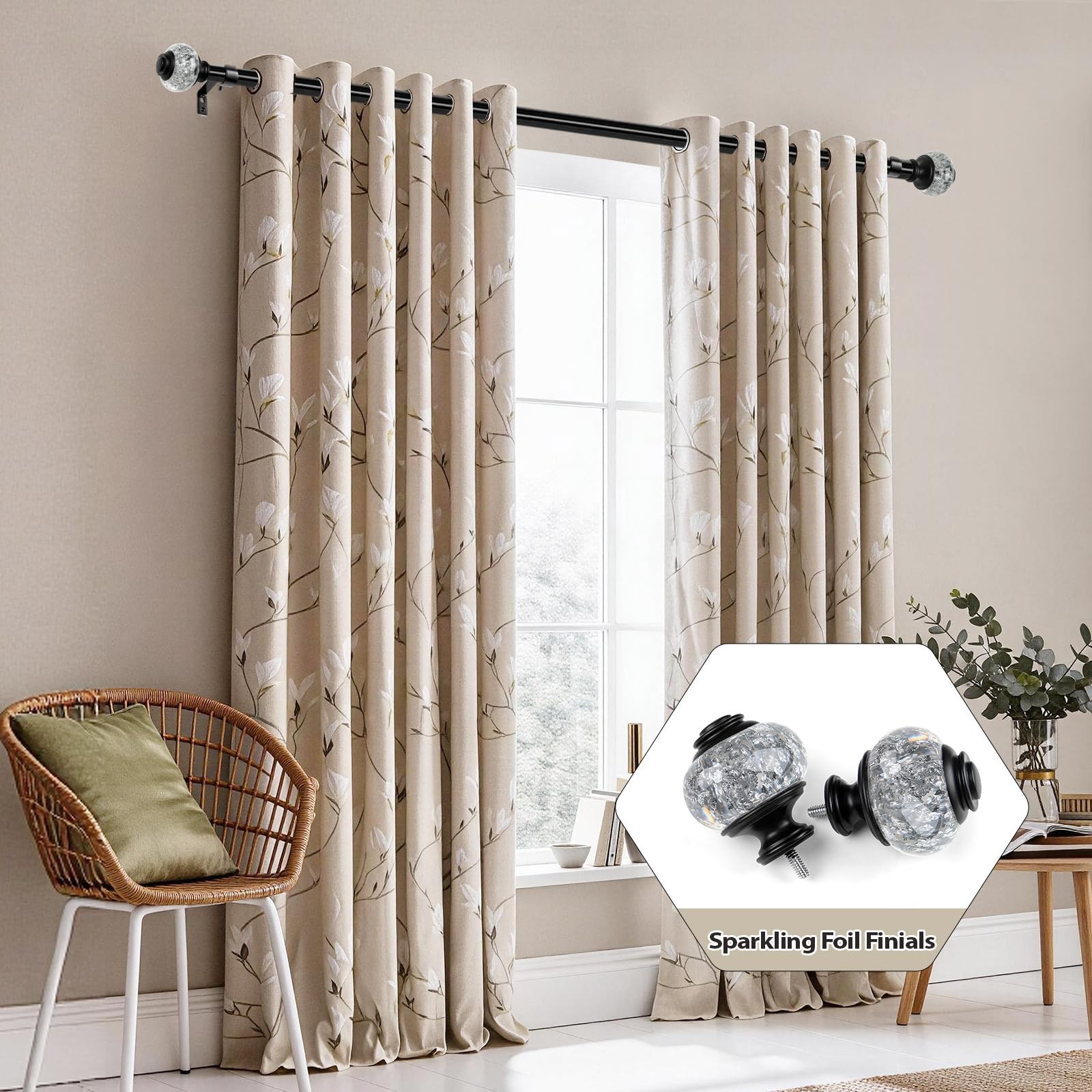 2 Pack Black Curtain Rods, 1 Inch Telescoping Drapery Rod 28 to 48 inch (2.3 …