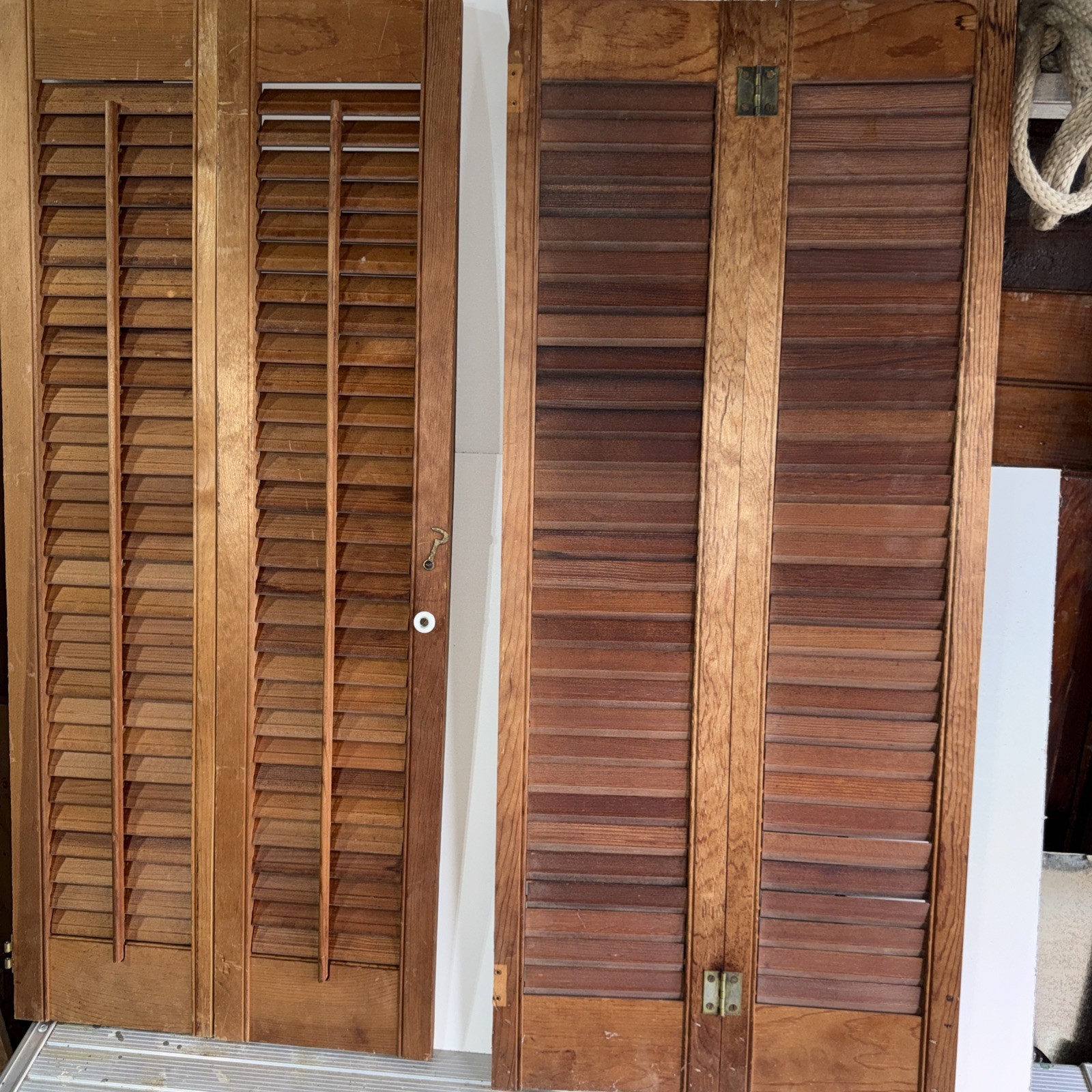Tall louvered pine Shutters for interior use 31 1/2 x 36
