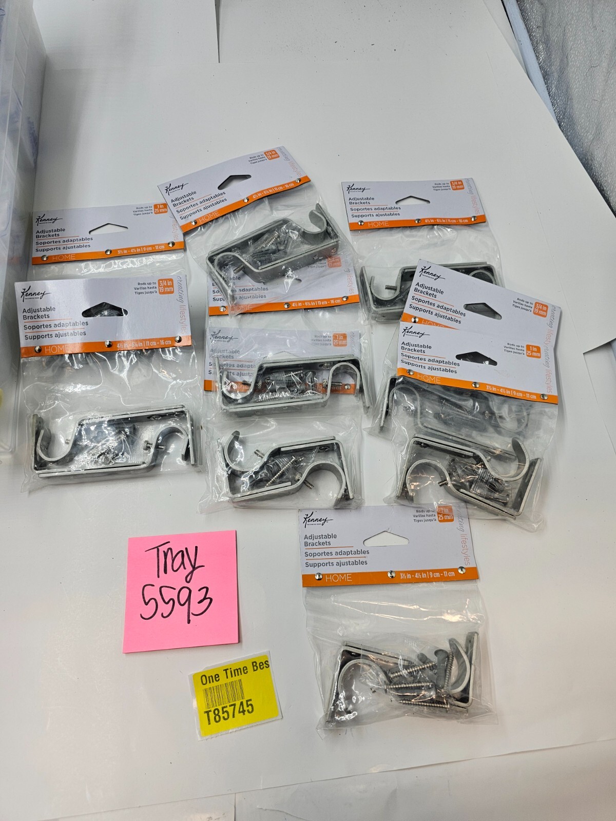 (QTY 6) Kenney Adjustable Bracket Rod Up To 1 in 25 mm Satin Nickel Silver