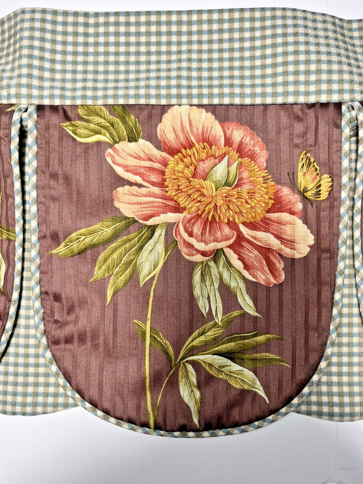 Window Valences Set (3) 41”x 14”ea Floral And Check Design Country Traditional
