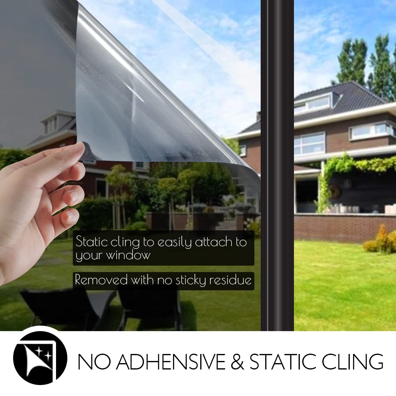 HIDBEA One Way Privacy Window Film, 17.5 Inch x 6.5 Feet, Black-silver