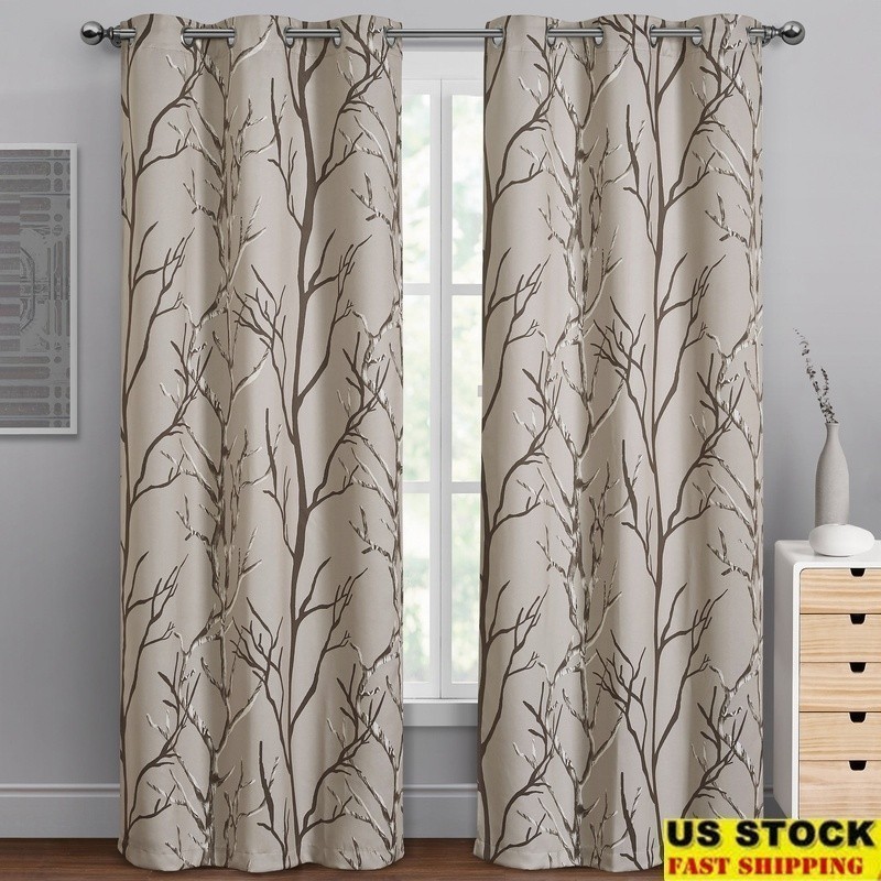 Blackout Grommet Curtain Panel Branch Print Noise Reduction Energy Savings New