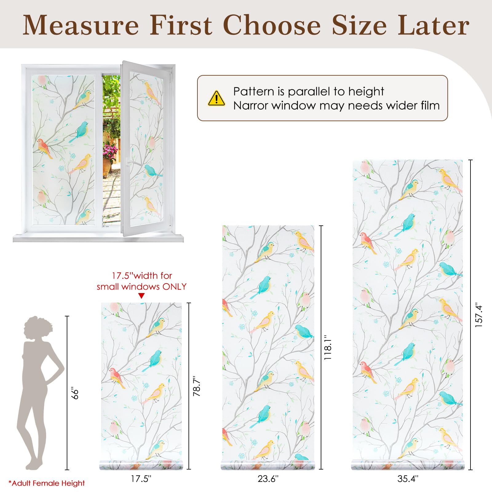 rabbitgoo Window Privacy Film Frosted Glass Static Cling Bird Stick UV Blocking