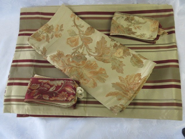 5 PC Oriental Stripe Design Curtains, Reversible Tie Backs & Valance, NWOT
